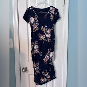 Isabel Maternity Navy Floral Midi Dress